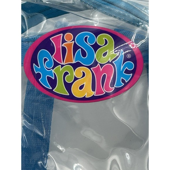 Vintage 90s Y2K Lisa Frank Logo Clear Backpack See-Thru Vinyl Blue Straps 15\